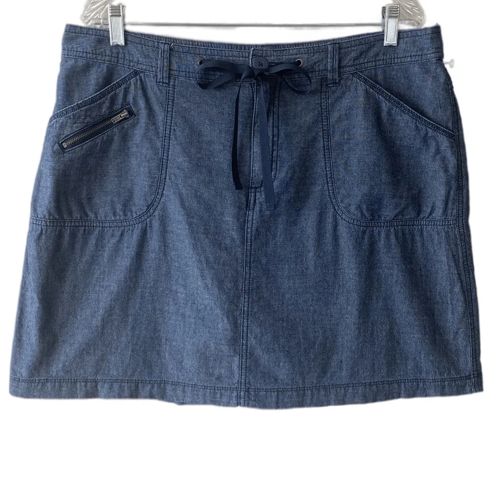 Chambray Skort Tie Waist Chambray Denim Style Shorts Skirt White Stag Size 14